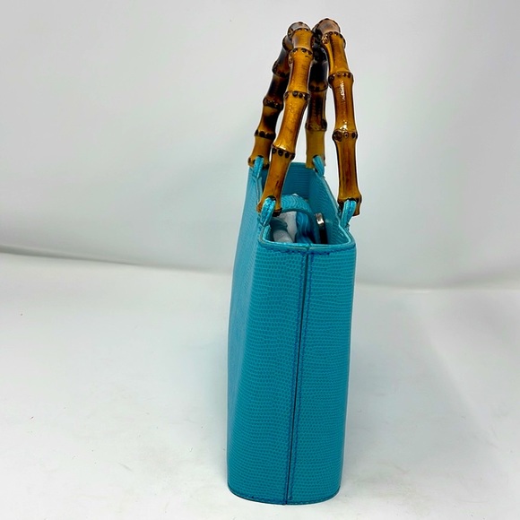 Talbots Vintage 1980s Teal Leather Bamboo Bag - Picture 6 of 16